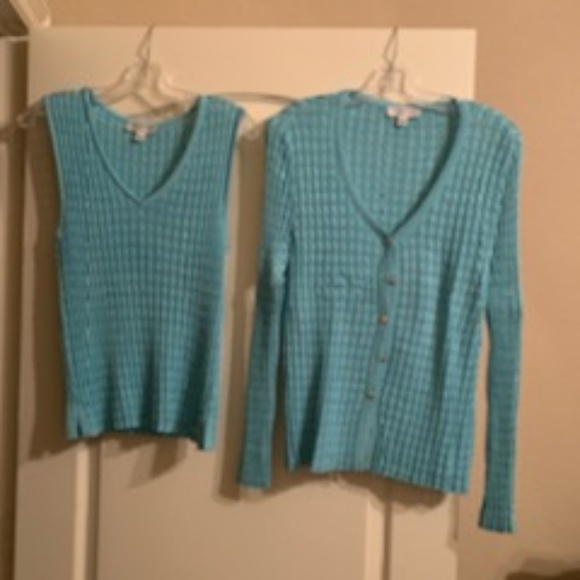 St. John Sport by Marie Gray Sweaters - Twin set aqua in color 86%rayon14"%nylon